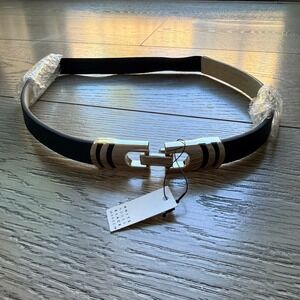 White House Black Market Belt Black Leather Gold Buckle Kids XS